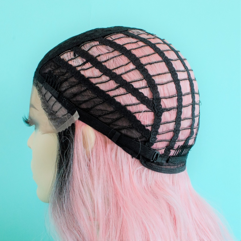 20" Pink Ombre Lace Front Wig w/ Black Roots - Picture 7 of 7